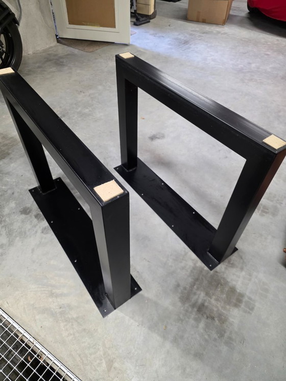 Image 1 of Very solid,  beautiful dining table for sale, oak wood, with solid black, iron frame 