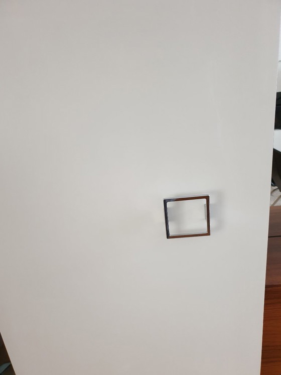 Image 1 of Teak wood cabinet with sliding door, drawers, mirror and light