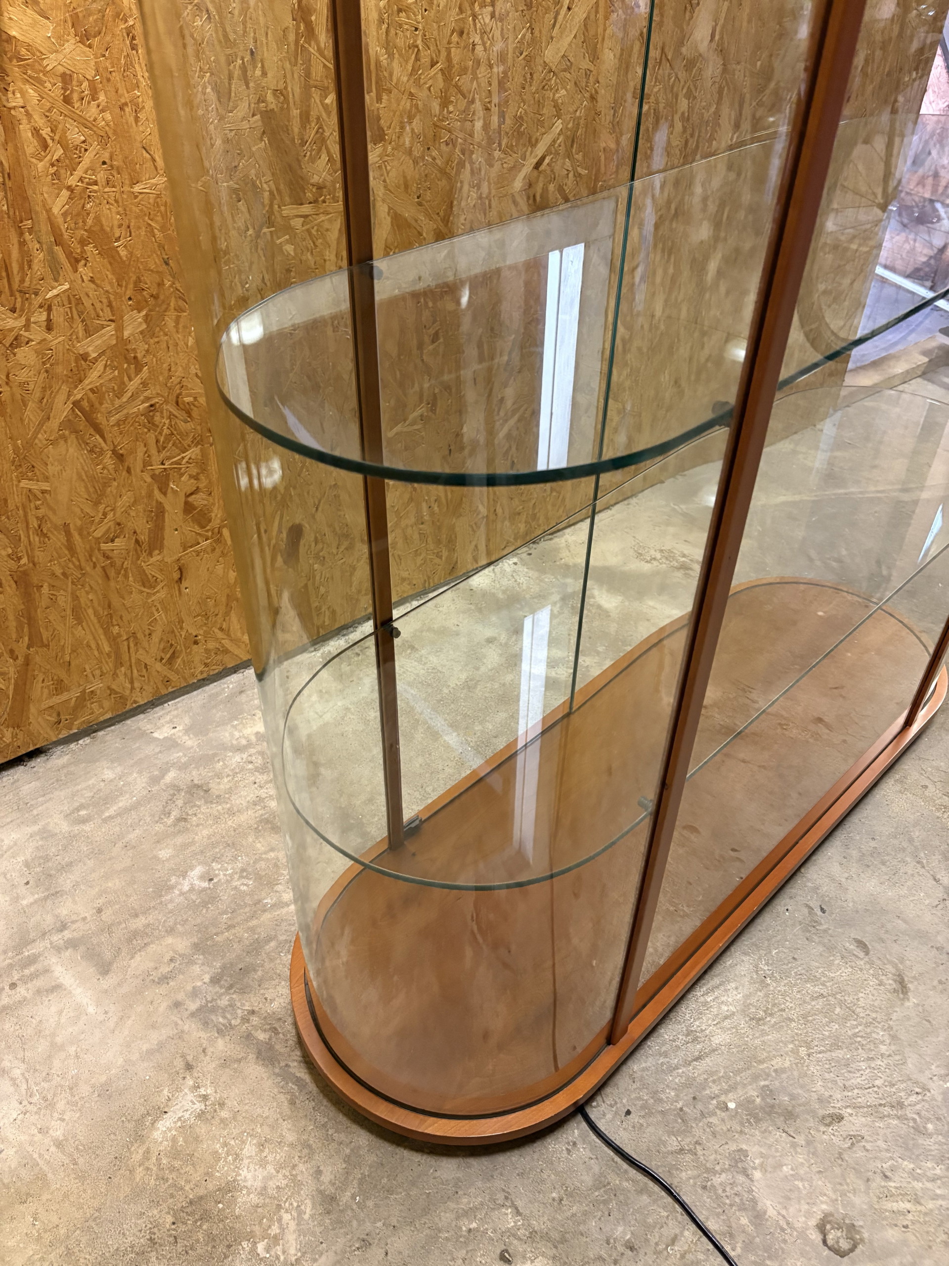 Vintage Fiam Italia oval cherry wood and glass display cabinet