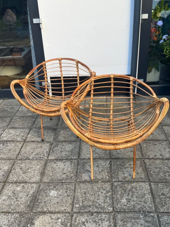 Image 1 of Fauteuils italiens en métal et en rotin MCM