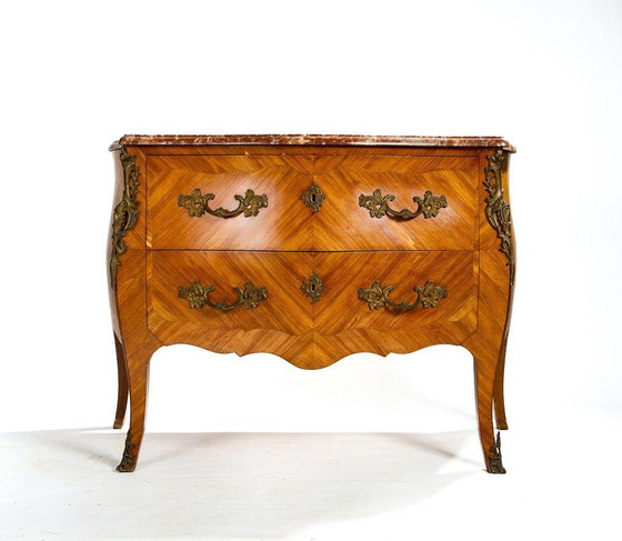 Cómoda curvada estilo Luis XV en marquetería y mármol rojo, Francia, finales del siglo XIX – Style Louis XV (photo 2 of 6)