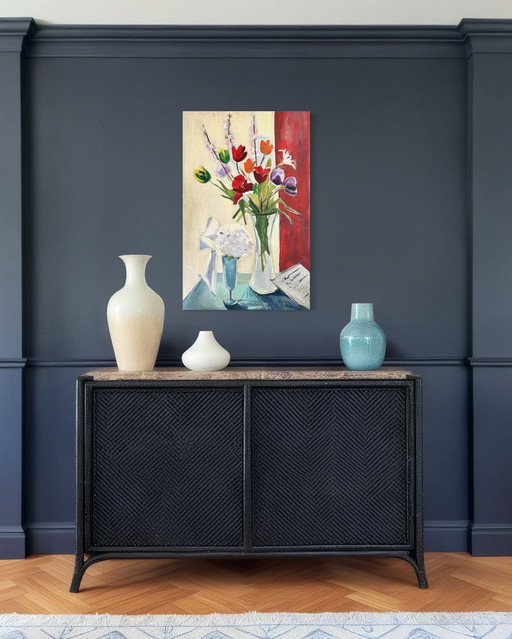 Marie Louise Ogier - Magnificent painting from 1958 - Bouquet of tulips