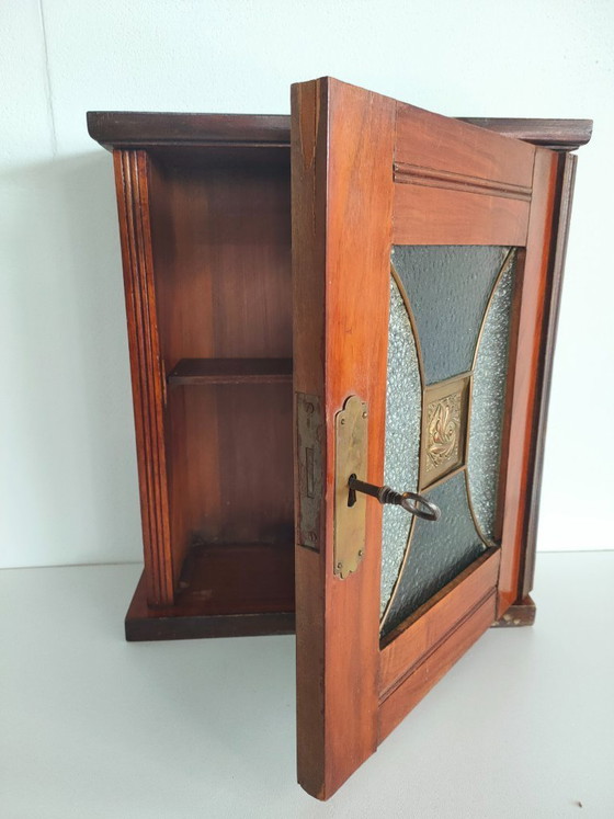 Image 1 of Antique/Art Deco hallway/wall/key cabinet (stained glass window)