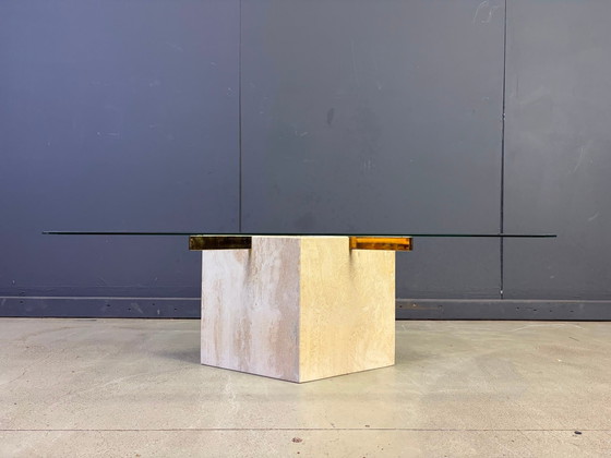 Travertine and brass coffee table by Artedi, 1980s – Glass, Vintage (photo 7 of 10)
