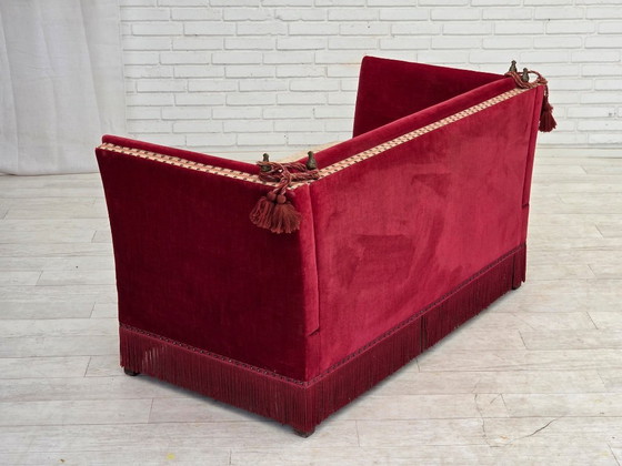 Image 1 of Jaren 70, Deense 2-zitsbank met verlaagde armleuningen, meubelvelours