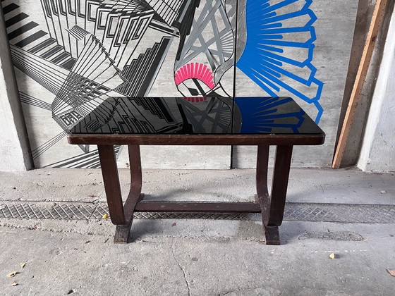 Tavolino da caffè Art Déco in legno scuro con piano in vetro nero | Vintage, Tavolini da caffè, Marrone (foto 5 di 5)
