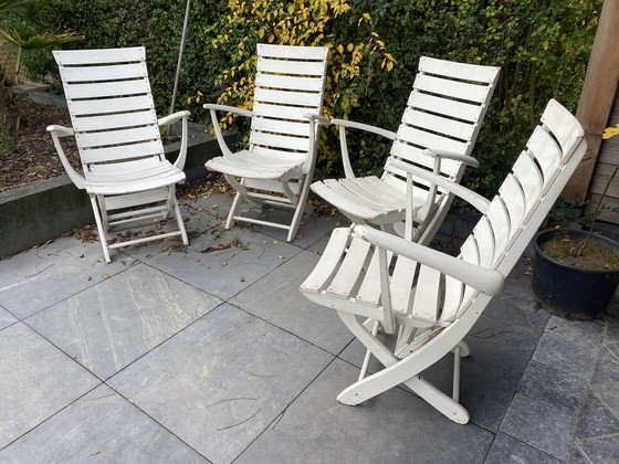 Image 1 of 4 sedie pieghevoli vintage in legno francese, regolabili in 5 posizioni