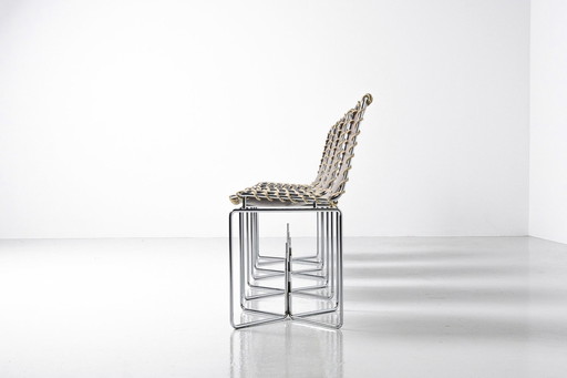 Unusual Leather and Rope Dining Chairs Italy 1970