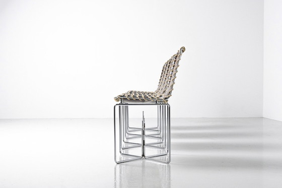 Image 1 of Ungewöhnliche Esszimmerstühle aus Leder und Seilen Italien 1970