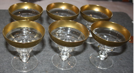 Image 1 of 6 antieke champagneglazen met mintonrand - Theresienthal Marlow - zeldzaamheid