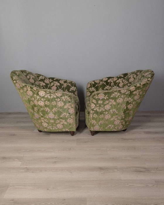 Image 1 of  Page 1 of 9 Paire de fauteuils vintage des années 1950 en tissu floral design italien
