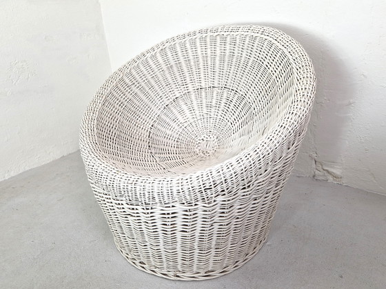 Image 1 of Weißer Rattan-Eimersessel, 1970er Jahre