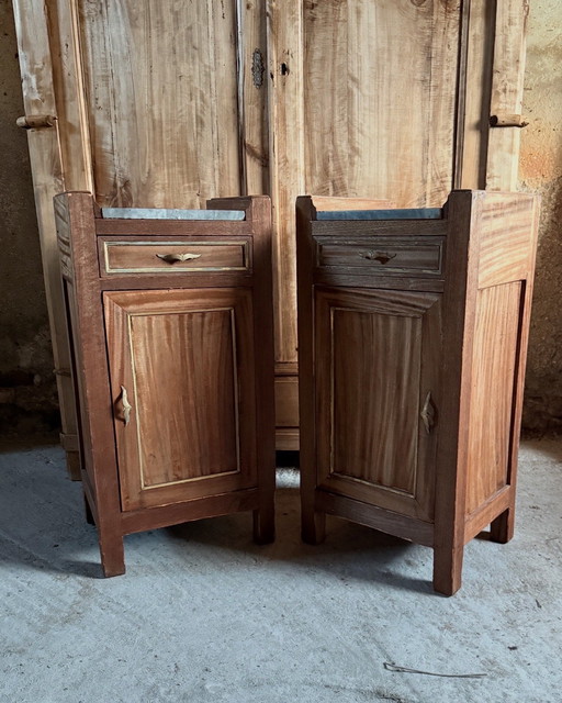 Coppia comodini art deco legno marmo