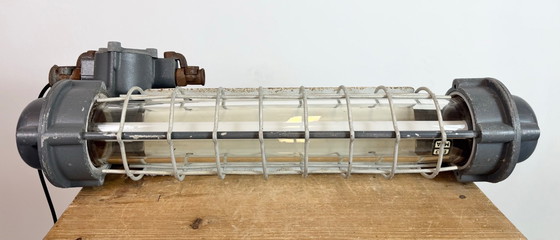 Image 1 of Grijze industriële hanglamp met buisconstructie van Elektrosvit, jaren 70.