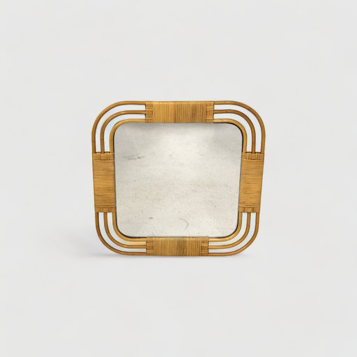 Specchio vintage in rattan degli anni '60