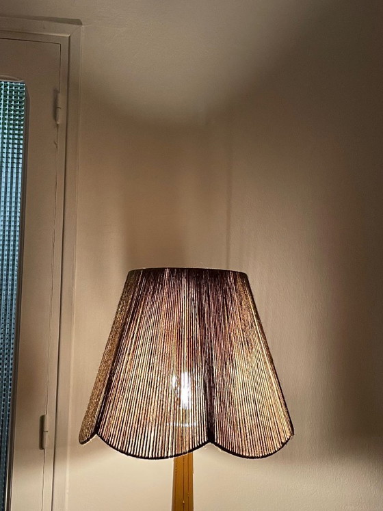 Image 1 of Lampada da terra vintage in legno tornito con paralume in corda, anni '60