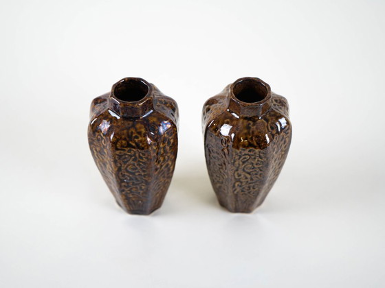 Image 1 of Set of brown ceramic vases, Danish design, 1960s, made in Denmark