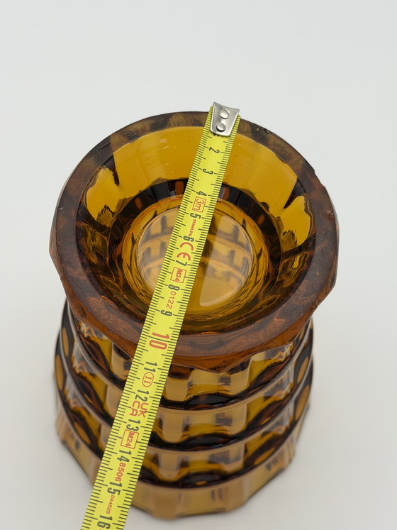 Image 1 of Vintage Amber Glass Vase – Mid Century Design – Heavy Pressed Glass