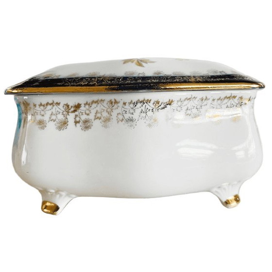 Image 1 of Vintage PM Martinroda porcelain jewelry box with flowers and gold, 1950s