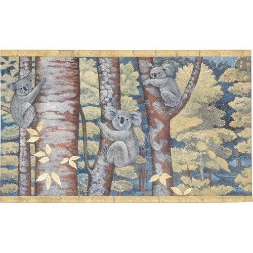 Vintage painting depicting koalas perched in trees