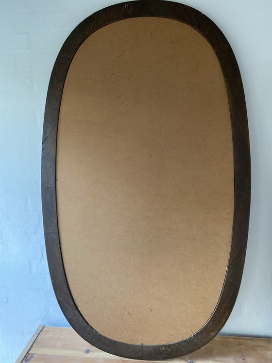 Large Antique Oval Oak Mirror with Decorative Mirrored Panels, Circa 1930s-1940s, Shelving unit, Wood, Brown (photo 6 of 6)