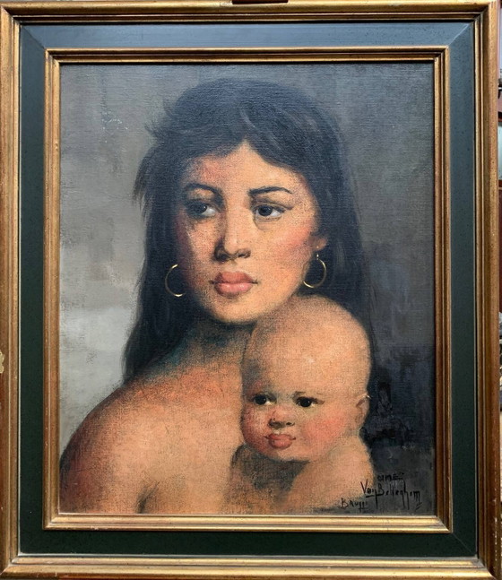 A. van BELLEGHEM ( ) "Mother and child". – Paintings & Drawings, Canvas (photo 7 of 7)