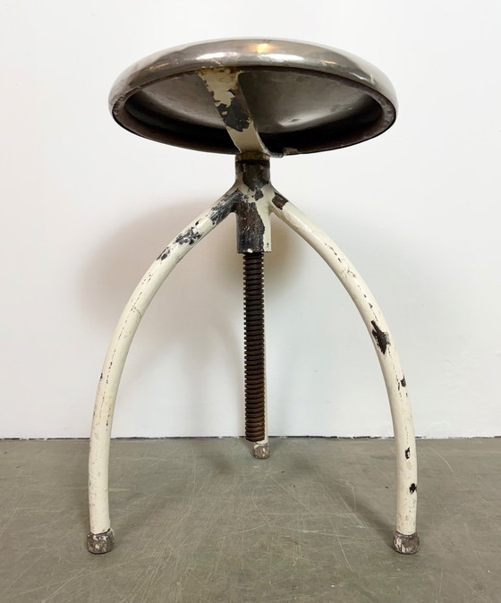 Image 1 of White Industrial Iron Stool, 1960s