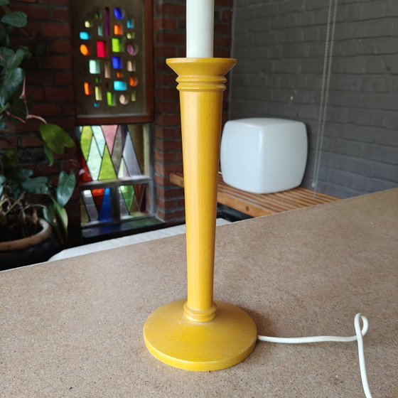 Image 1 of Vintage Wooden Table Lamp with New Lampshade | Scandinavian Modern | 53 cm