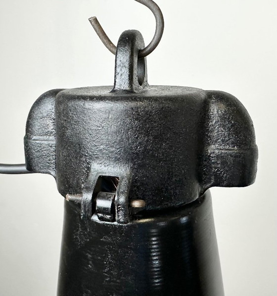 Image 1 of Industrial Black Pendant Factory Lamp with Cast Iron Top, 1970s