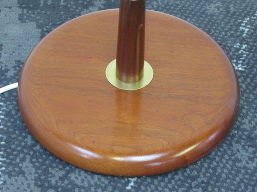 High floor lamp or standard lamp made of teak and brass