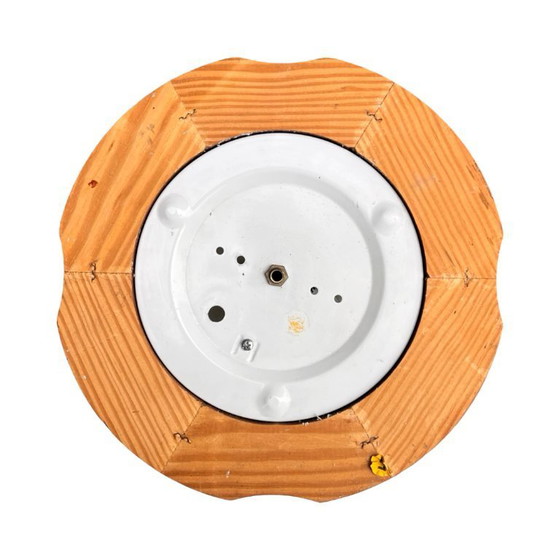 Image 1 of Italienische Deckenleuchte aus den 1970er Jahren | Eisglas und Holz | Mid-Century Modern