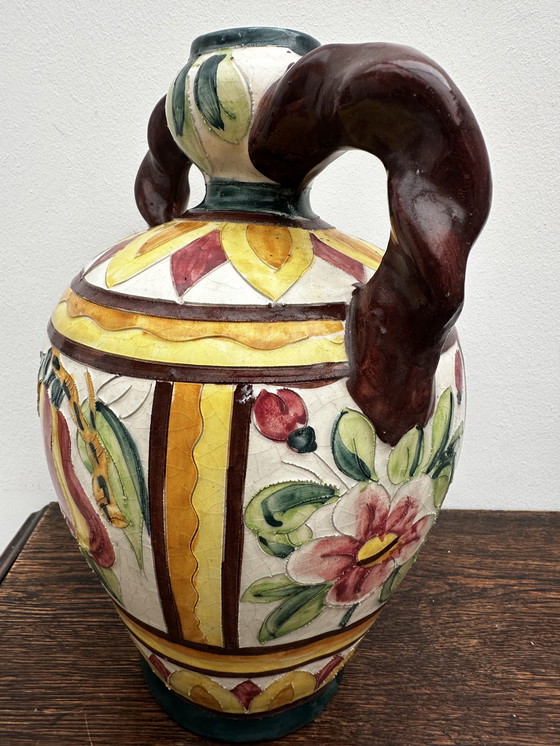 Image 1 of Grande Amphore Italienne en céramique , décor polychrome 