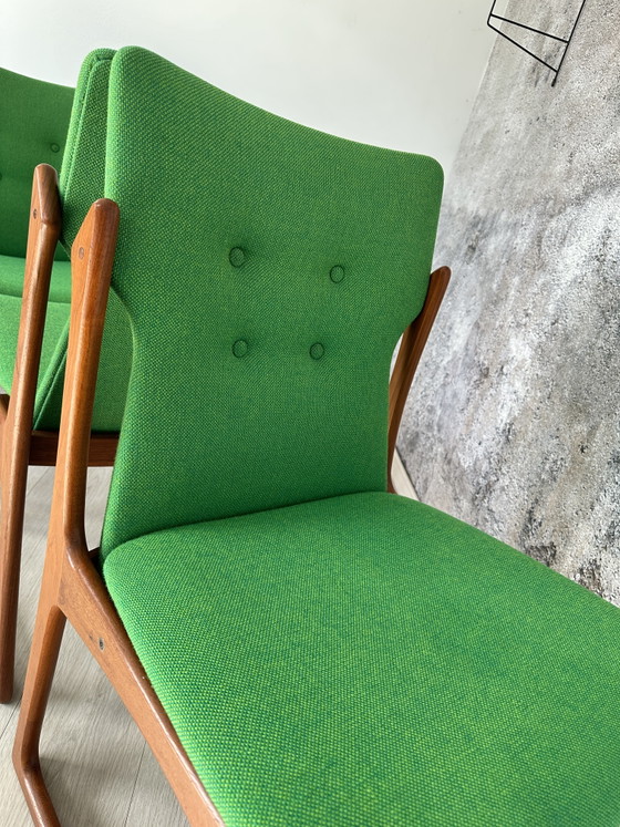 Set of 4 Danish teak chairs, green, 1970s/60s, Vamdrup – Dining chairs, Wood, Cotton (photo 4 of 13)