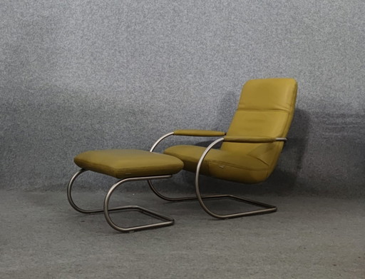 Koinor Sesssel + Kruk Mid Century 60s Deens Ontwerp Vintage Retro 60S Loungestoel Fauteuil Leer