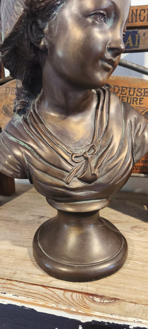 Image 1 of Old statue, Bust of a French girl, a peasant woman in a bonnet.