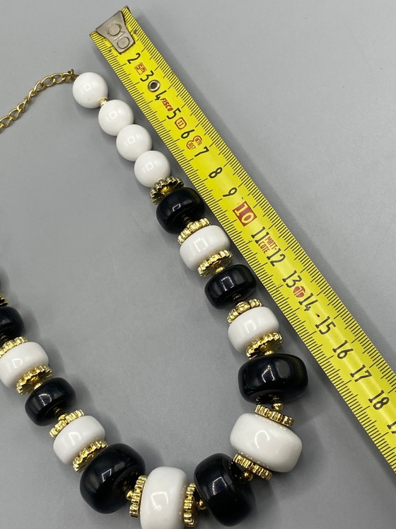 Vintage Black, White, and Gold Choker Necklace – Large Shaped Beads – Decorative Objects, 1980 (photo 4 of 4)