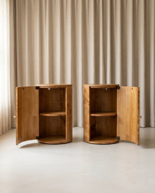 Coppia di comodini in radica di olmo – Design contemporaneo