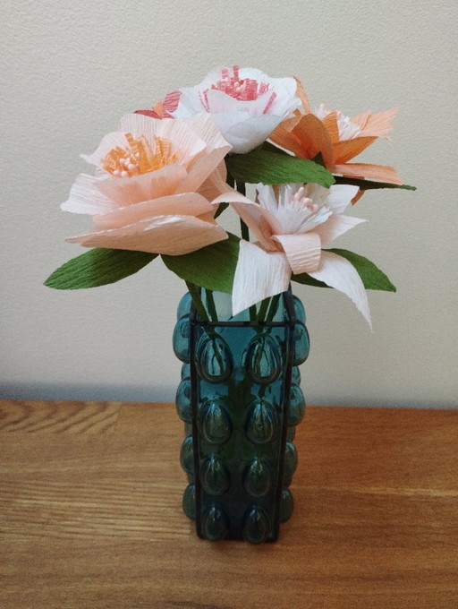 Vintage-Vase mit Blasenmuster in Blau (1960–1970), entworfen von Wilhelm Braun-Feldweg – vazen, Glass