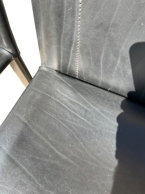 Image 1 of 6 schwarze Leder-Esszimmerstühle Carol von Carlo Bartoli für Matteo Grassi