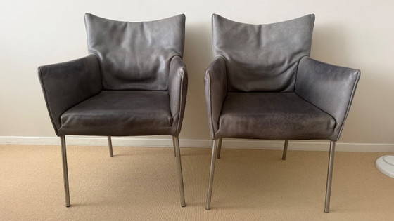 4 leather Dining chairs Gerard van der Berg brand Label – Metal (photo 6 of 6)