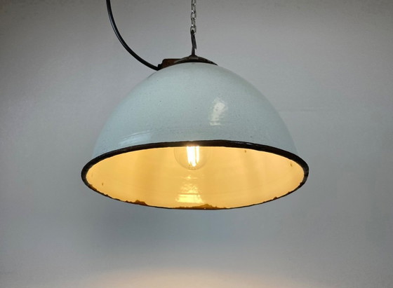 Image 1 of Industrial White Enamel Factory Lamp with Cast Iron Top, 1960s