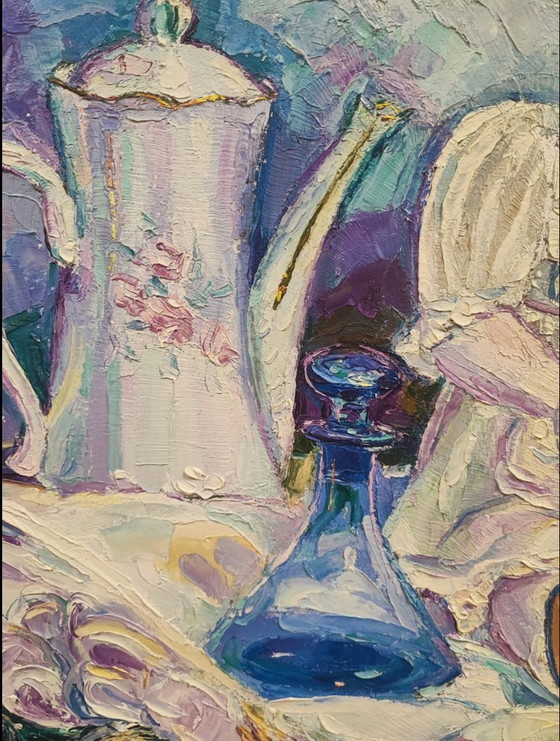 Image 1 of Oil on canvas Still Life with Porcelain Doll - Impressionist School 20th Century - Art and Decoration