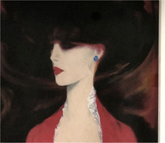 Image 1 of Art Déco Grand Tableau Portrait Femme Gouache Signée C Janse 68x52 cm