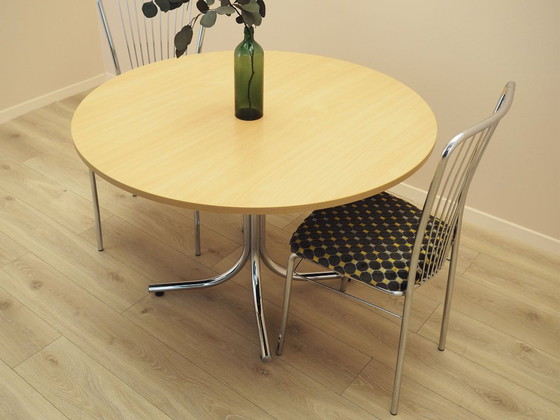 Tavolo da pranzo rotondo italiano con piano in laminato su base cromata, anni '80 – Tavoli da pranzo, Metal (photo 6 of 11)