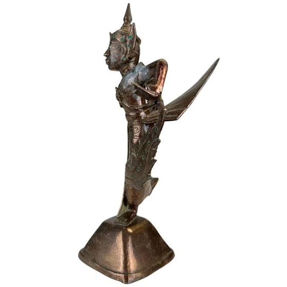 Antiek Thais vuurverguld bronzen Kinnara beeld - 19e eeuw - Ingelegde ogen – Beeldhouwkunst, Glass, Copper (photo 7 of 11)