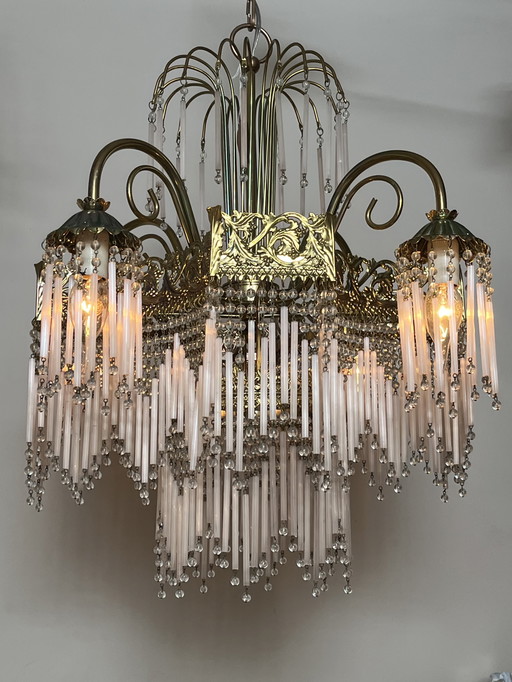 Vintage xl rose opalin rod chandelier lampe pendante style art deco
