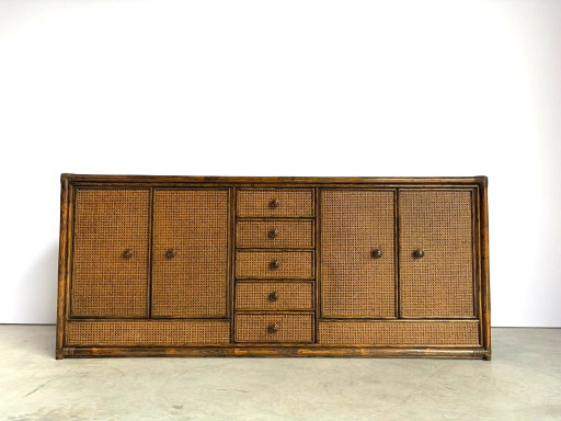 Vintage Rattan And Travertine Sideboard, 1960s – dressoirs, Wood