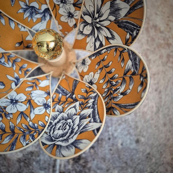 Image 1 of Flower wall lamp, Nymphéa model, 8 petals in rattan and fabric (customizable shade)