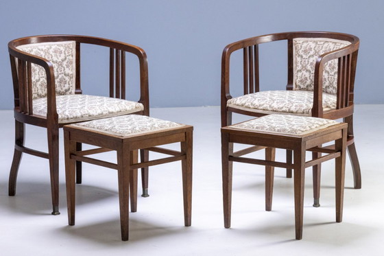 Image 1 of Art Nouveau Seating Set, Bentwood Table, Armchairs & Stools, circa 1910