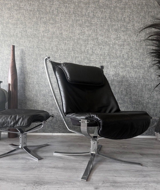 Image 1 of Fauteuil et repose-pieds Vintage Falcon – Sigurd Resell – Chrome